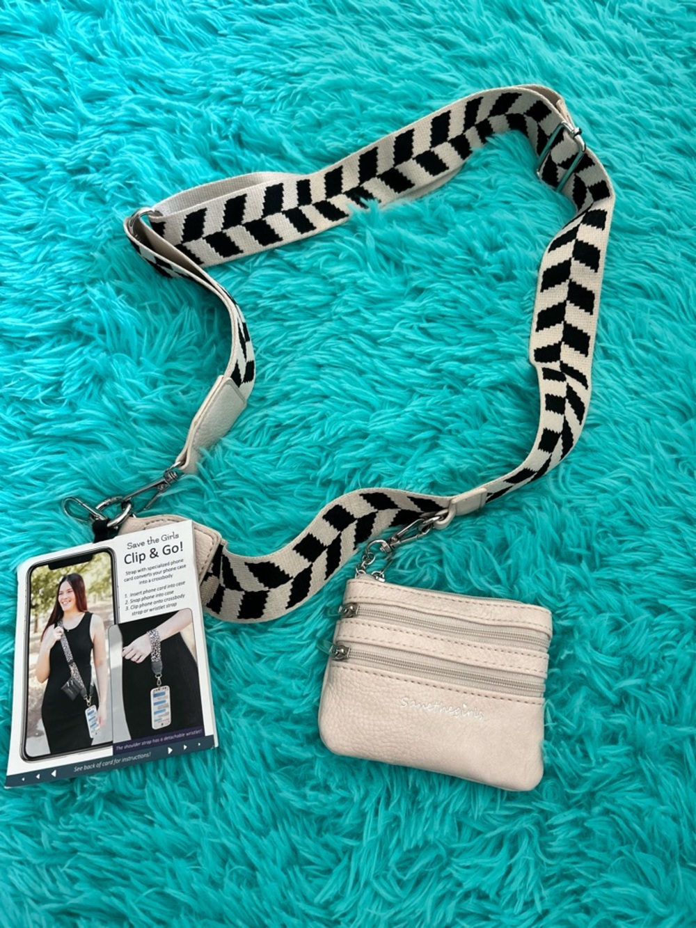 Save the Girls Clip & Go Crossbody Strap and Cream Coin Pouch